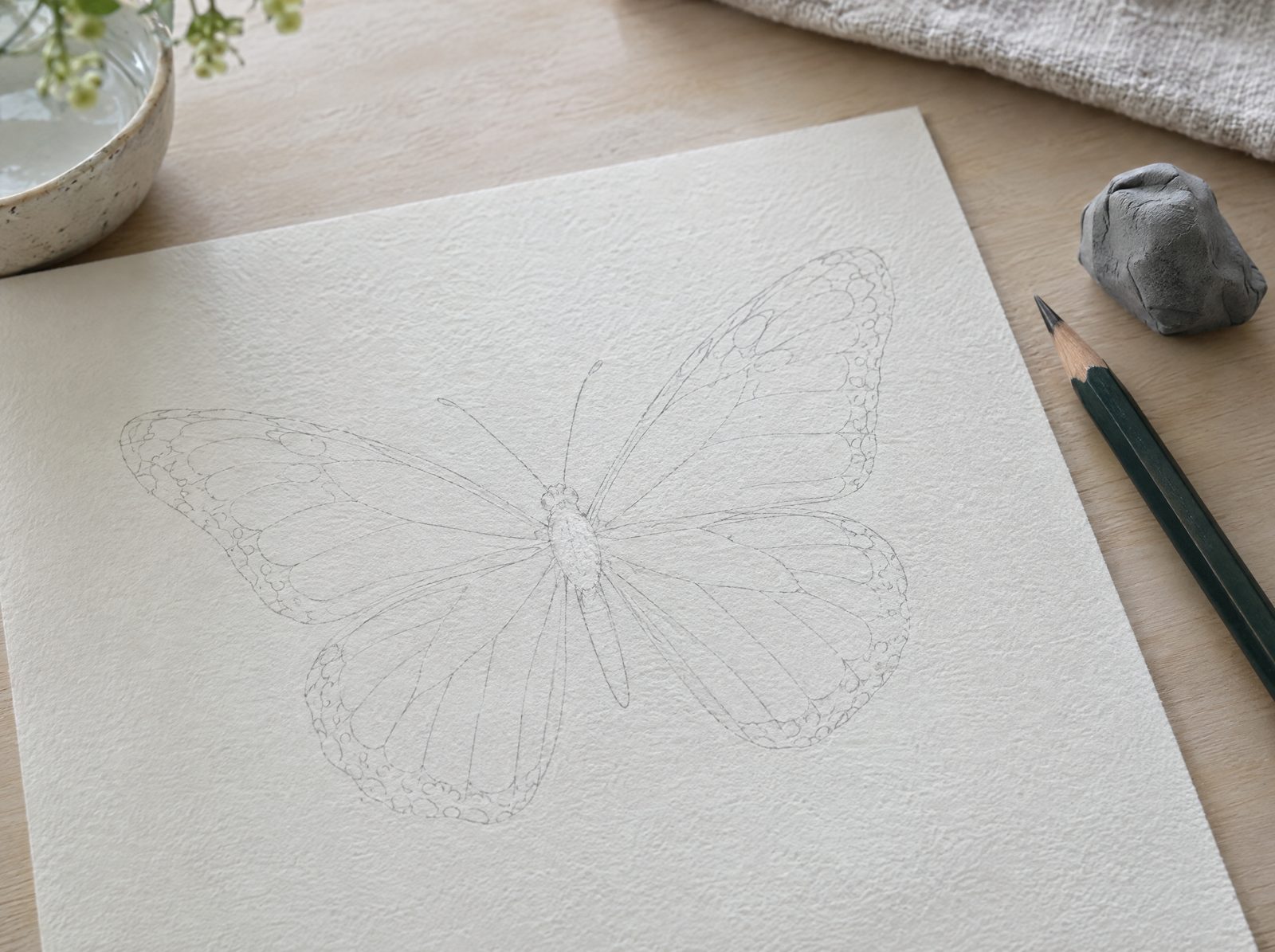 Traced line art on cotton paper