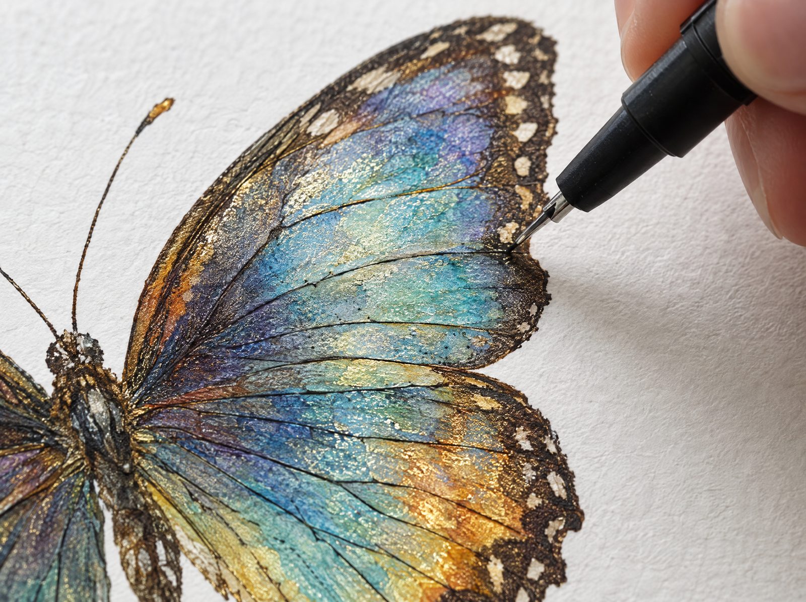 Fine pen details last